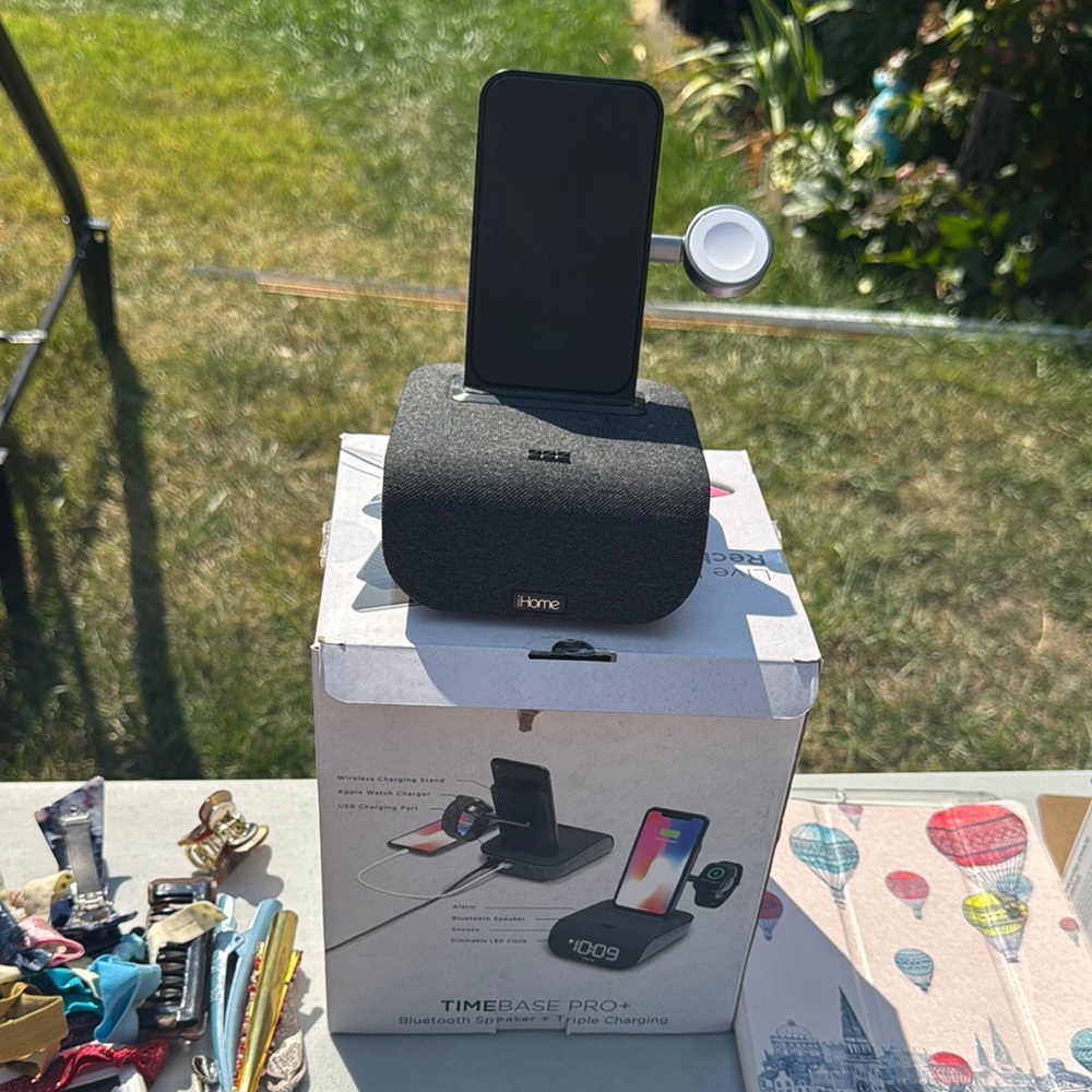 iHome TimeBase Pro Black Bluetooth Speaker with Charger